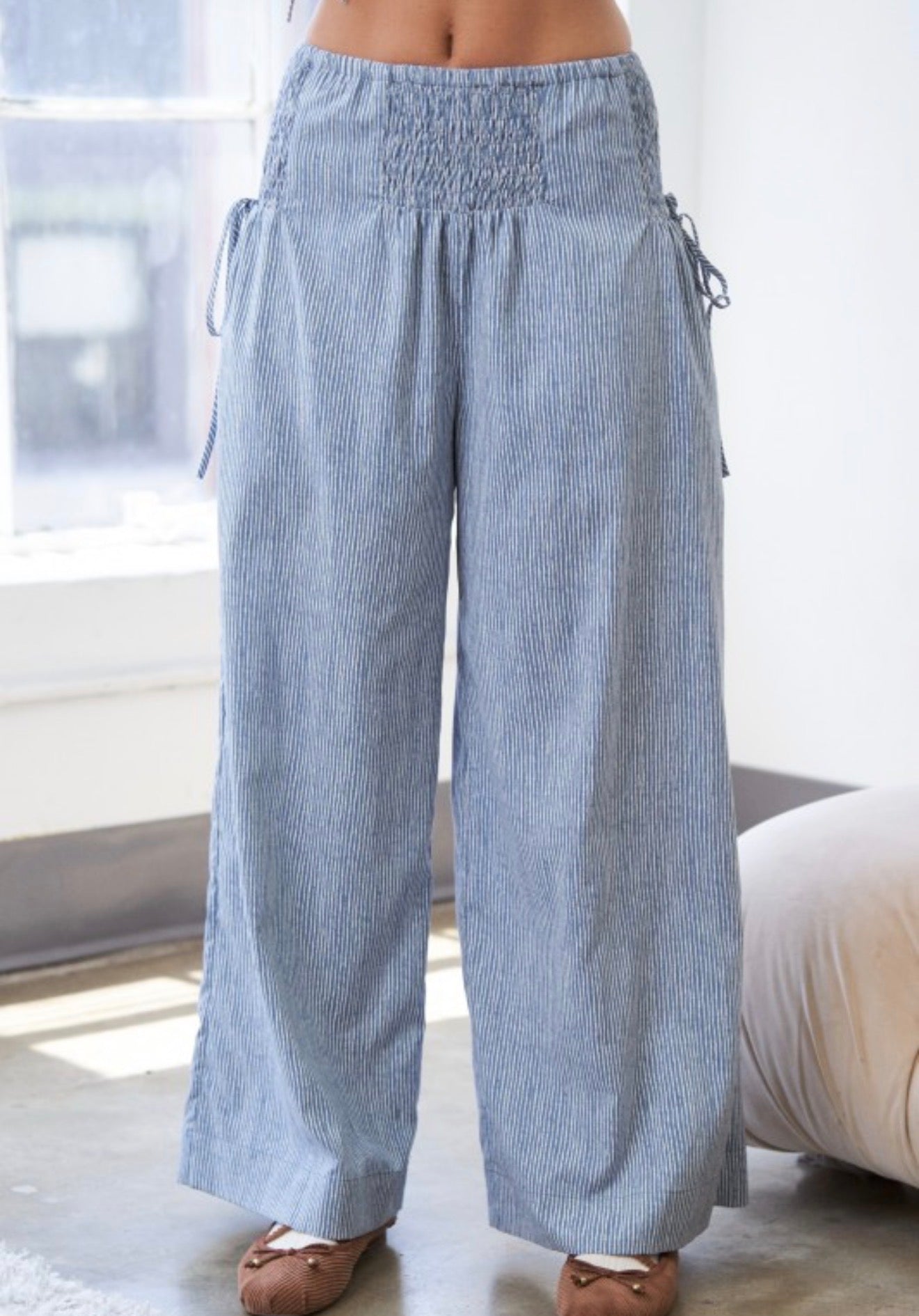 Striped wide leg pants gray and white