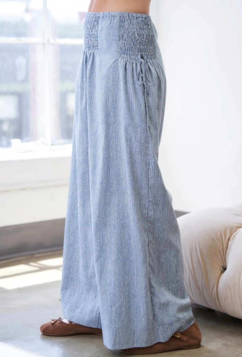 Striped wide leg pants gray and white