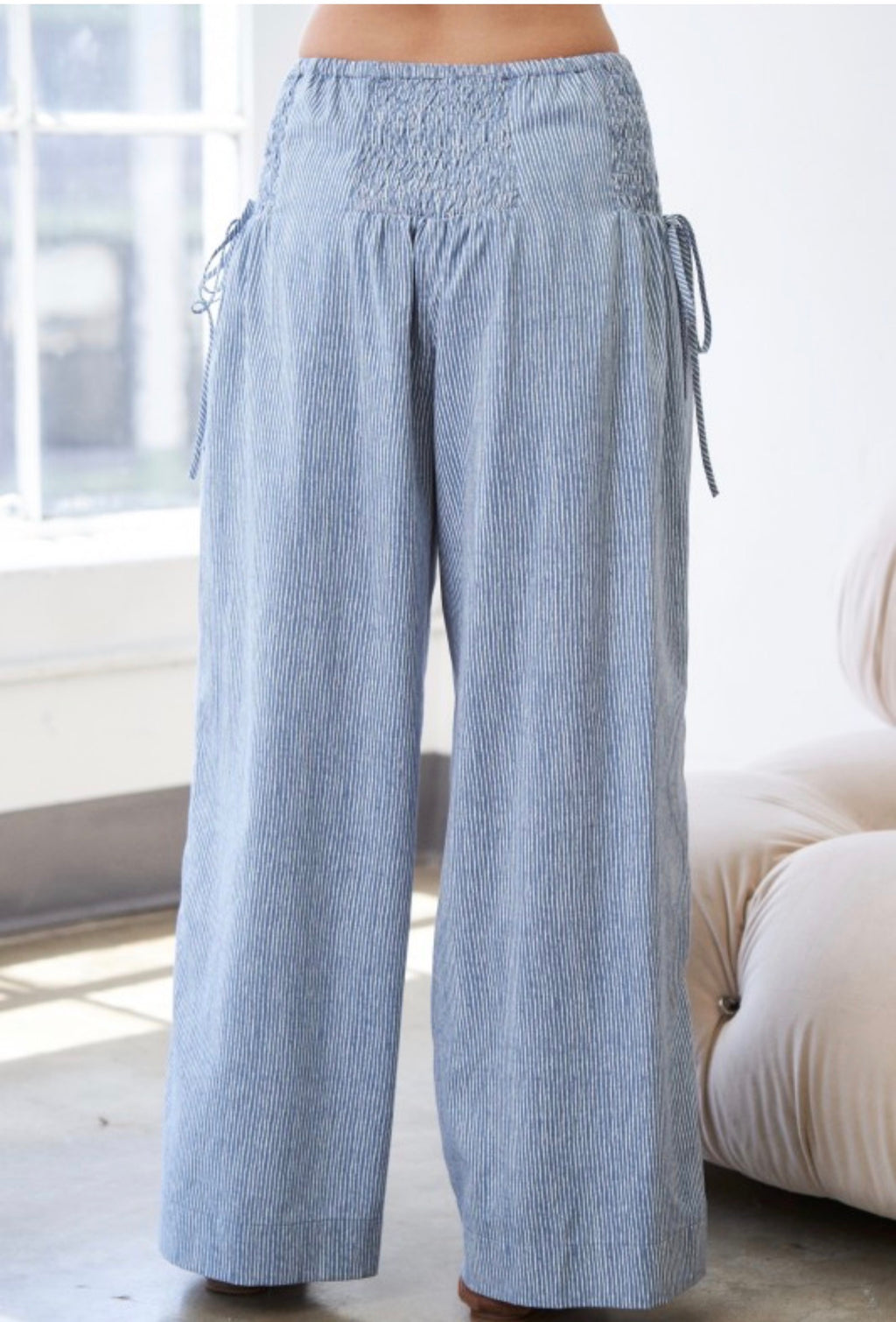 Striped wide leg pants gray and white