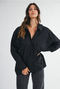 Down black long sleeve button front shirt