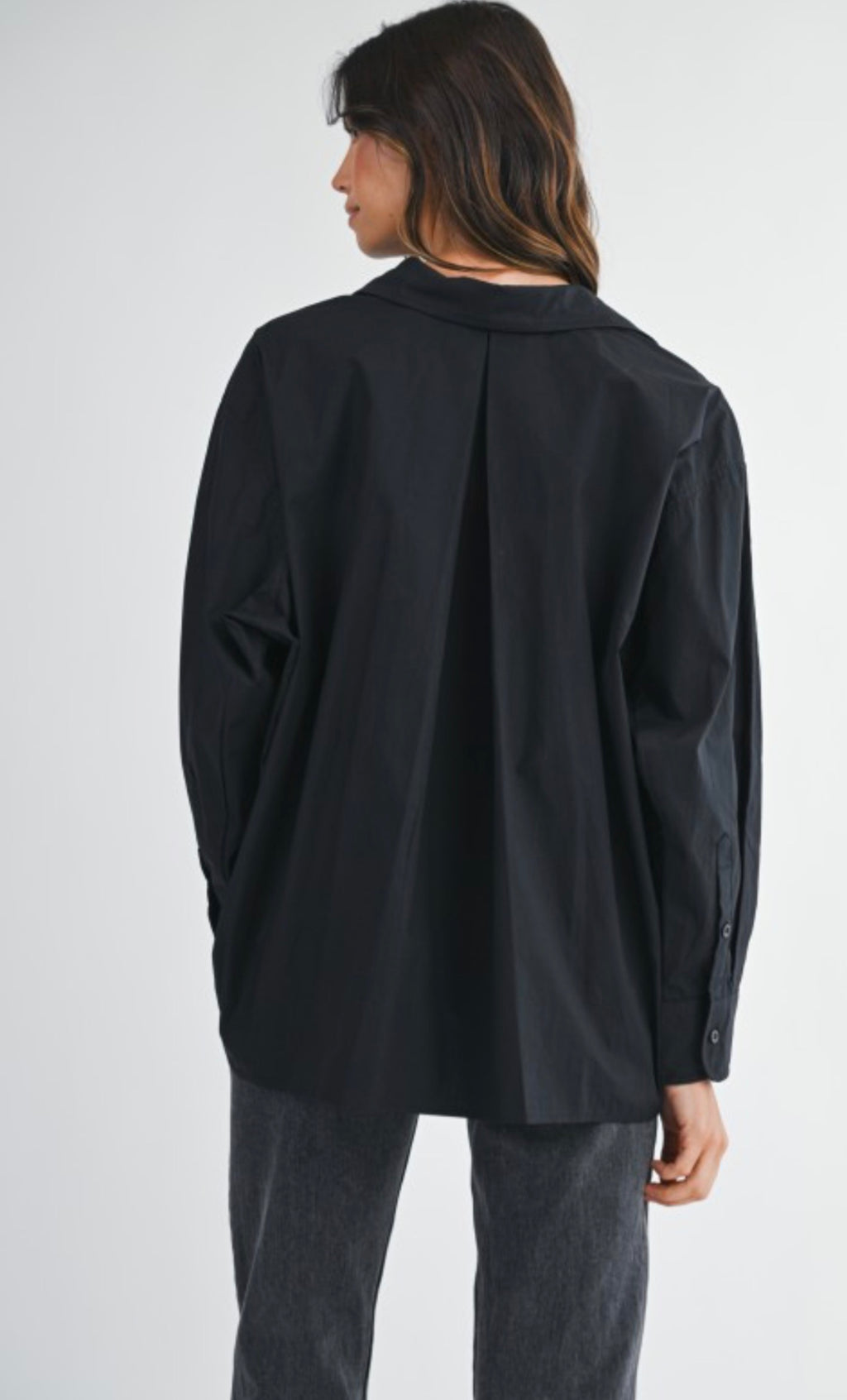 Down black long sleeve button front shirt