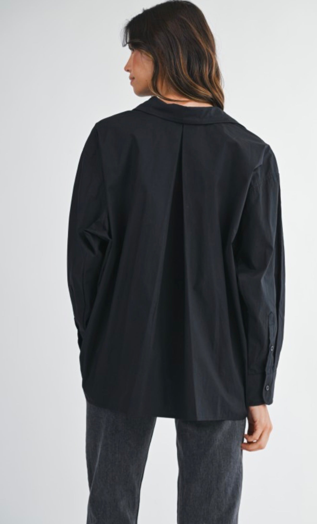 Down black long sleeve button front shirt